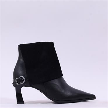 Hispanitas Paris Turn Up Heel Ankle Boot - Black Leather